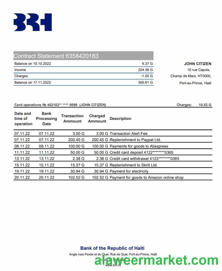 Haiti BRH bank statement xls